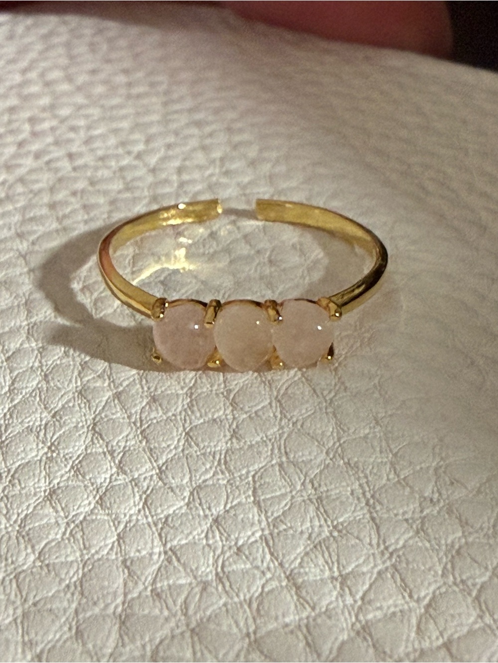 Gold Ring with Lab Moonstone Trio Stones - size adjustable